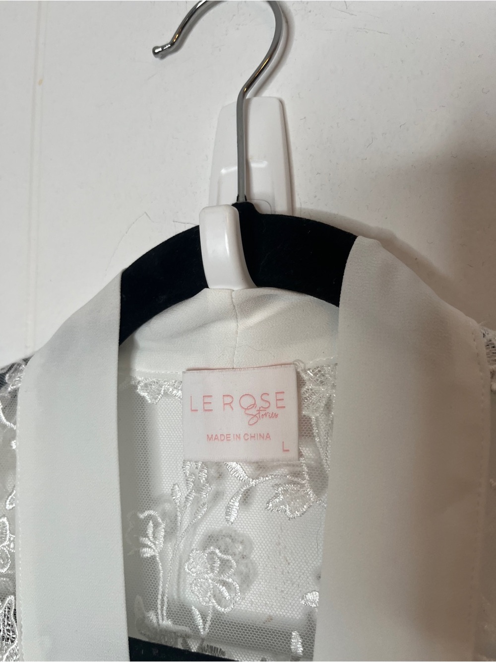 Le Rose White Lace Long Robe - Elegant Sheer Overlay Women's L - Picture 5 of 8